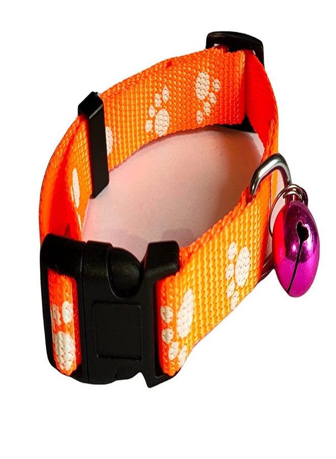 Pups&Pets طوق لطيف قابل للتعديل من النايلون بتصميم طبعة مخلب، مقاس 15 مم، مزود بمشبك سهل الاستخدام وجرس للقطط والكلاب - (برتقالي) - Image 5